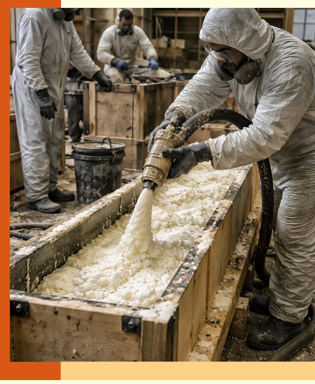 Заливка пенополиуретана в формы для утепления в Пыти-Яхах
